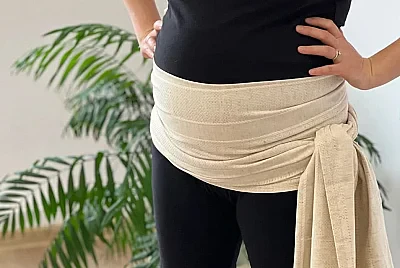 Šatka na zavinutie bruška trojcípa - bavlneno-ľanová prírodná - Steamy