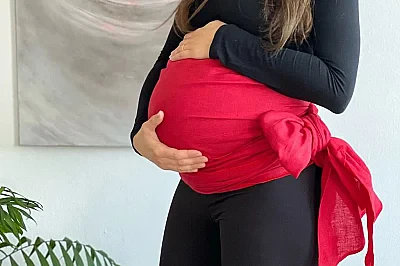 Šatka na zavinutie bruška trojcípa - ľanová červená - Steamy
